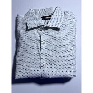 Kenneth Cole Dress Shirt Mens XL White Regular Fit Non-Iron Stretch Polka Dot